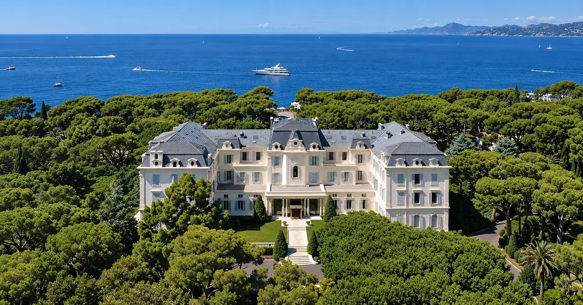Das Hôtel du Cap-Eden-Roc auf der bewaldeten Spitze des Cap d’Antibes am Mittelmeer