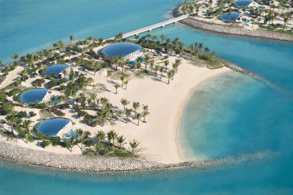 Aerial view of Sheybarah Island — a remote location at the reef, supplied on its own rather than connected to existing grids.